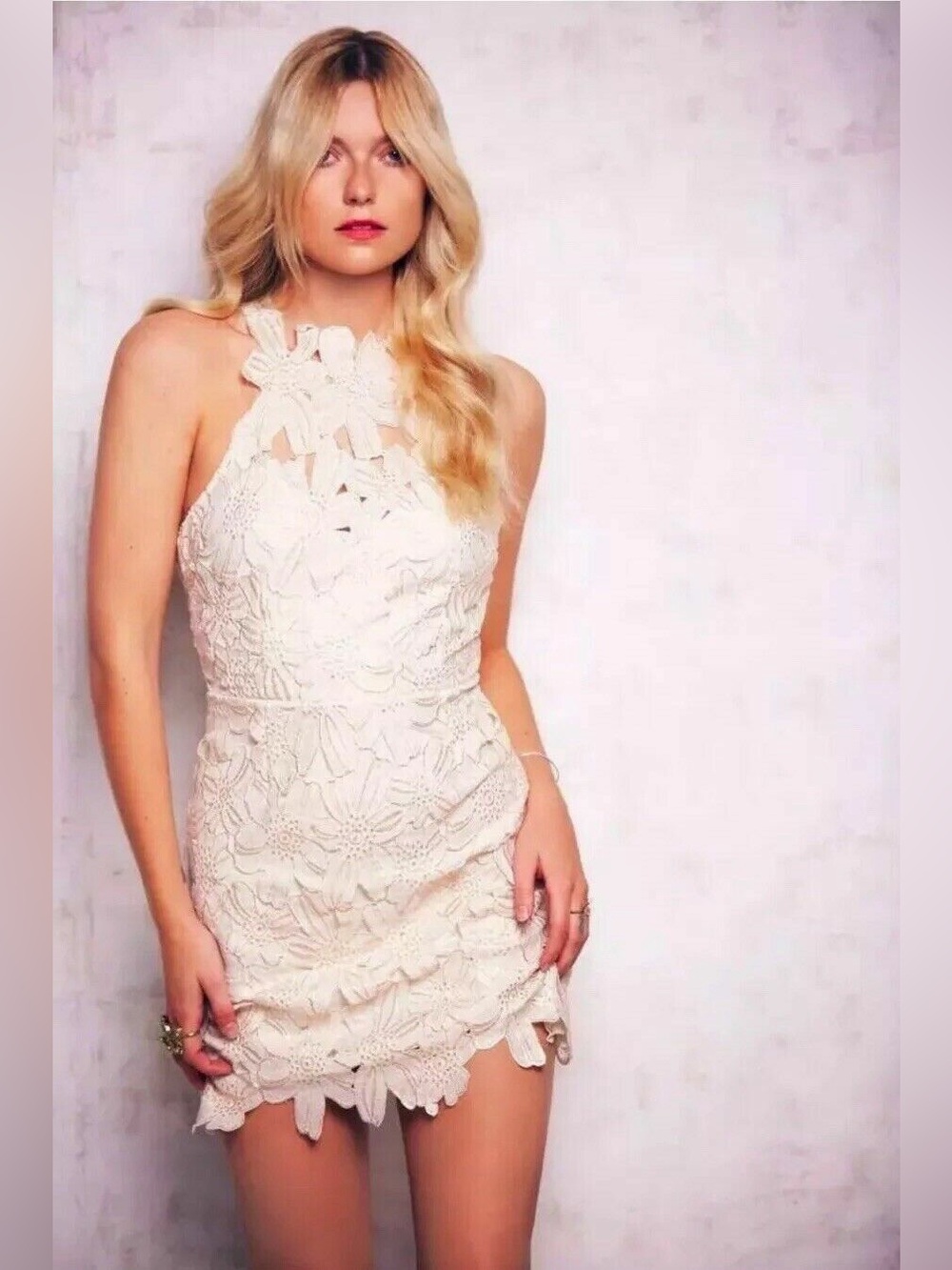 Free People x Saylor Jessa Floral Lace Mini Dress in White